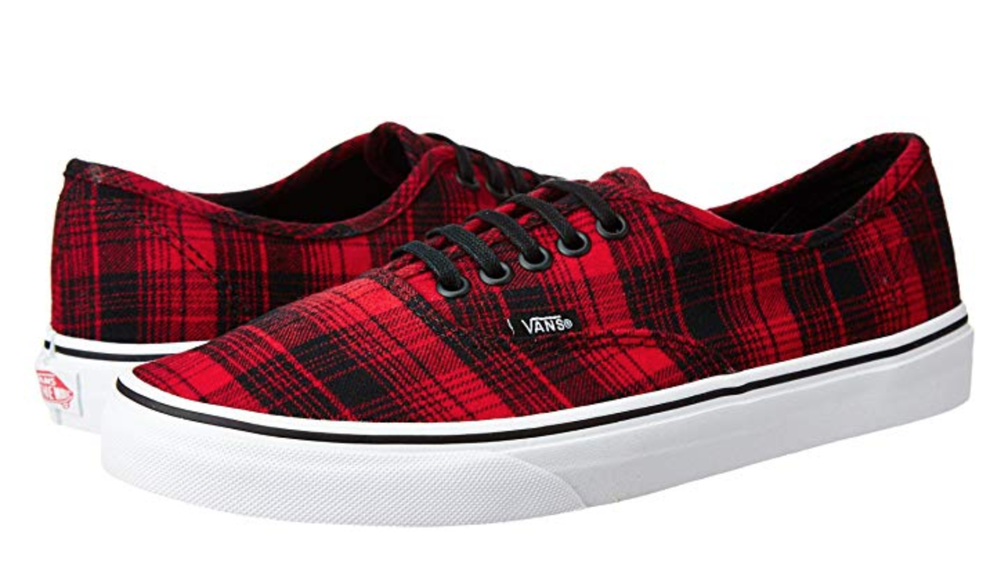red plaid vans sneakers